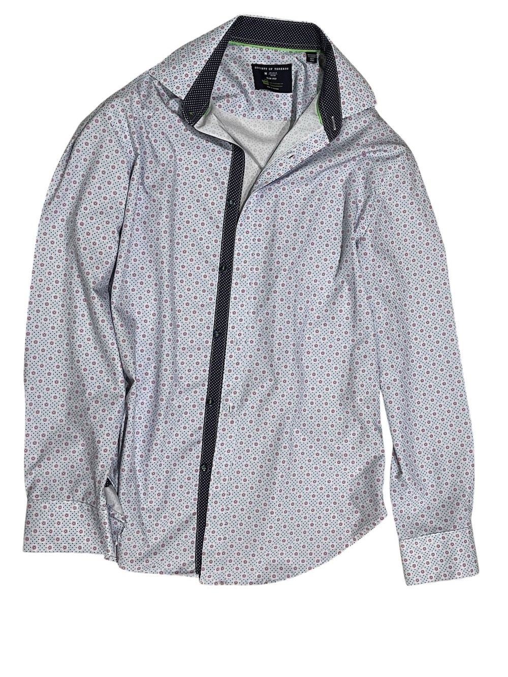 Point Pattern Men’s Long-Sleeve Dress Shirt - White with Navy Accents size M